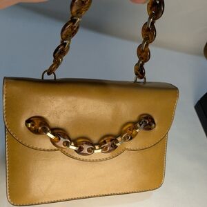 Chic Tan Mini Bag with Chain Strap and 3 Compartments